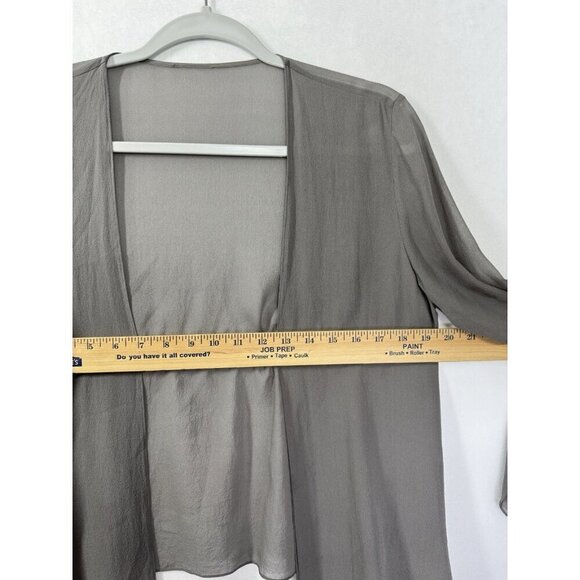 Eileen Fisher 100% Silk Open Front Drape Jacket Womens XS Gray Crepe Sheer Cape - Picture 9 of 10